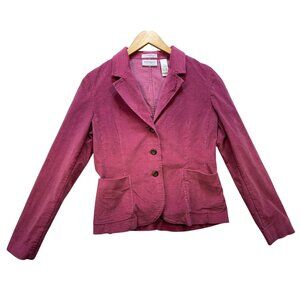 Villager By Liz Claiborne Womens Stretch Corduroy Blazer Jacket Size 6 Berry Pin